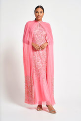 Cora Sequin Maxi Dress with Detachable Cape - Strawberry Pink
